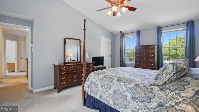 2707 Maynard Rd, Crofton, MD 21114 - bedroom featuring carpet, vaulted ceiling, baseboards, and ceiling fan