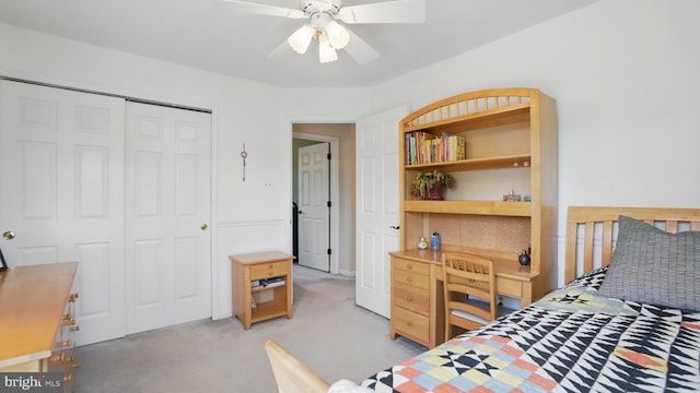 2707 Maynard Rd, Crofton, MD 21114 - bedroom featuring light colored carpet, a closet, a desk, and ceiling fan