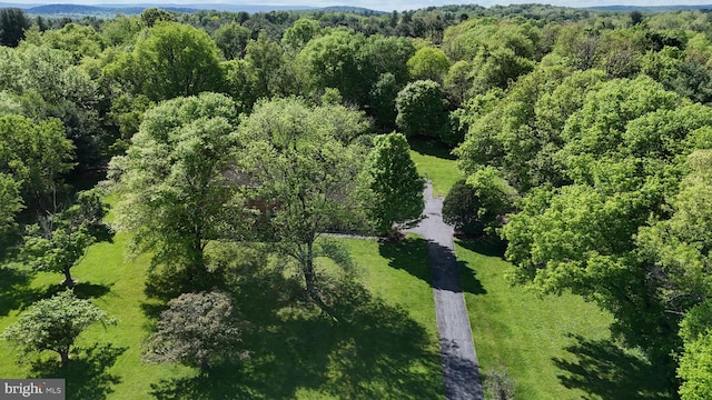 aerial overview of property's location featuring a heavily wooded area