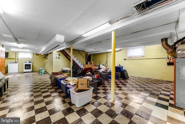 1417 Glendale Rd, Baltimore, MD 21239 - basement featuring tile patterned floors, washer / clothes dryer, and stairs