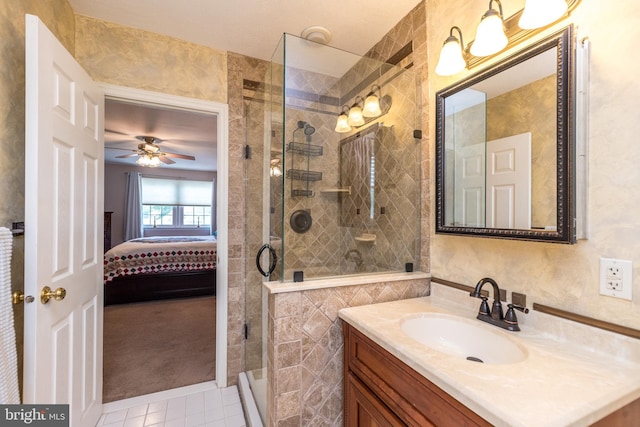 2921 Toll Gate Dr, East Norriton, PA 19403 - bathroom featuring ensuite bath, a stall shower, tile walls, vanity, and tile patterned flooring