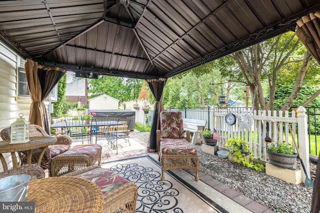 2921 Toll Gate Dr, East Norriton, PA 19403 - view of patio / terrace featuring outdoor dining area, an outbuilding, and a gazebo