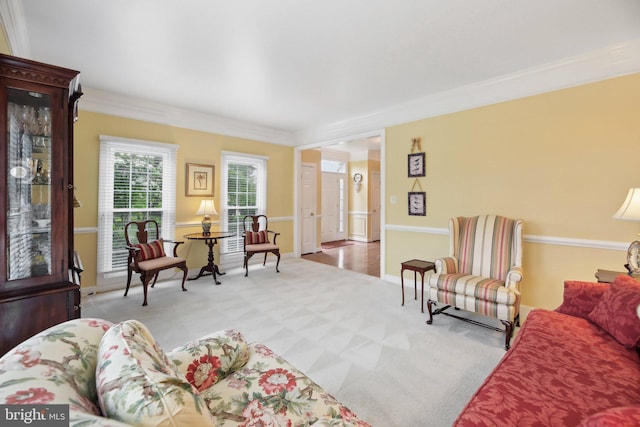 10017 Prestwich Ter, Ijamsville, MD 21754 - living area featuring carpet floors, crown molding, and baseboards