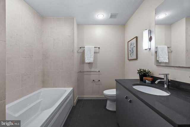 2101 Market St Unit 705, Philadelphia, PA 19103 - bathroom featuring toilet, vanity, visible vents, tile patterned floors, and a bath