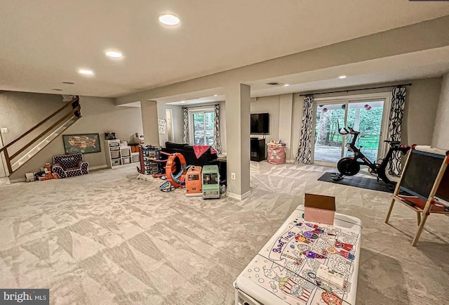1448 Laurel Hill Rd, Vienna, VA 22182 - recreation room with carpet floors and recessed lighting