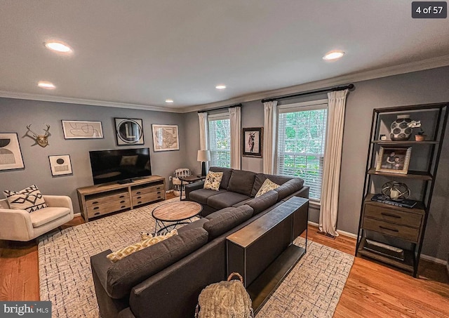 1448 Laurel Hill Rd, Vienna, VA 22182 - living area featuring ornamental molding, recessed lighting, and light wood finished floors