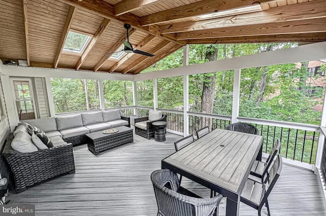 1448 Laurel Hill Rd, Vienna, VA 22182 - sunroom / solarium featuring ceiling fan, outdoor lounge area, and a skylight