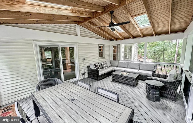 1448 Laurel Hill Rd, Vienna, VA 22182 - wooden deck featuring outdoor lounge area, ceiling fan, and outdoor dining area