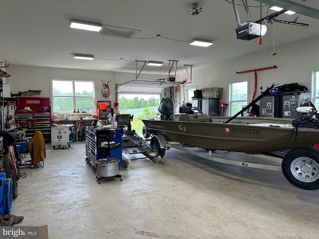 garage with a garage door opener