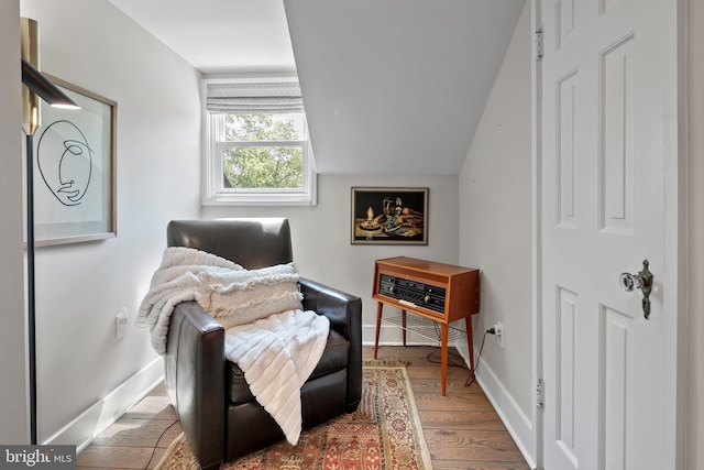 3175 21st St N, Arlington, VA 22201 - sitting room featuring lofted ceiling, baseboards, and wood finished floors