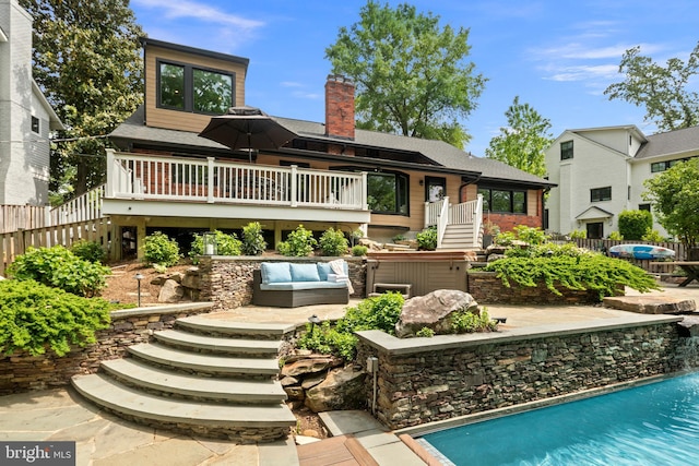 3175 21st St N, Arlington, VA 22201 - back of property with a patio, fence, a wooden deck, and stairs