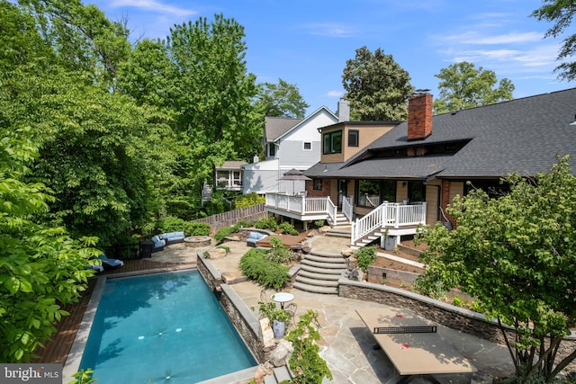 3175 21st St N, Arlington, VA 22201 - view of pool with fence, a deck, stairway, a patio area, and a fenced in pool