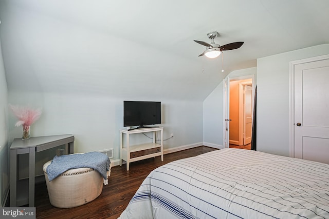 6226 Long Meadow Dr, Sykesville, MD 21784 - bedroom with wood finished floors, vaulted ceiling, baseboards, and a ceiling fan