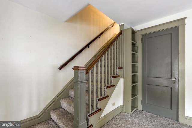 staircase with carpet flooring