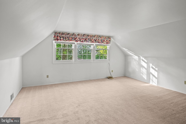 additional living space featuring lofted ceiling and carpet flooring