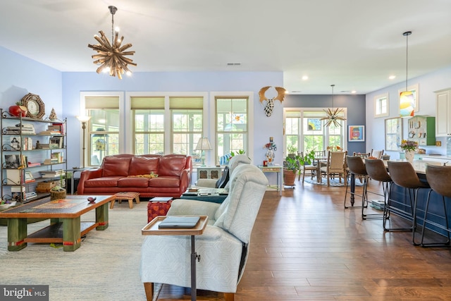23593 Robalo Rd, Frankford, DE 19945 - living area with a chandelier, recessed lighting, and hardwood / wood-style flooring