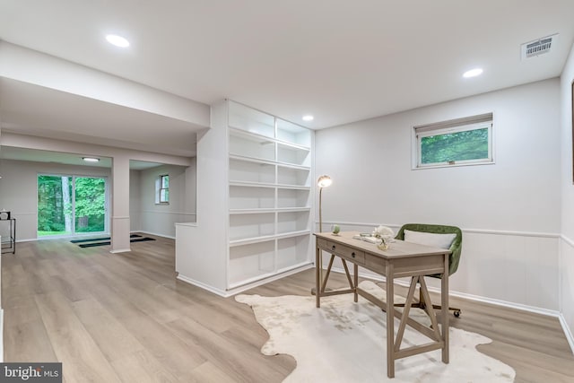 6488 Davis Ford Rd, Manassas, VA 20111 - home office featuring wood finished floors, wainscoting, and recessed lighting