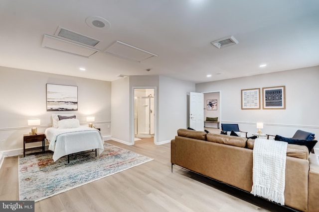 6488 Davis Ford Rd, Manassas, VA 20111 - bedroom with attic access, light wood-style floors, baseboards, and recessed lighting