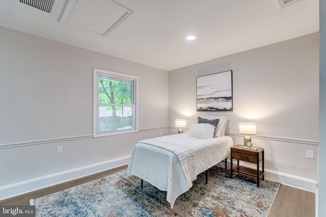 6488 Davis Ford Rd, Manassas, VA 20111 - bedroom with attic access, wood finished floors, baseboards, and recessed lighting