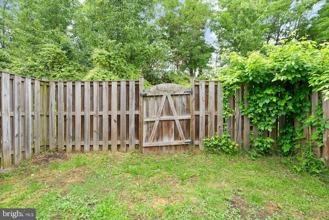 fenced backyard featuring a gate