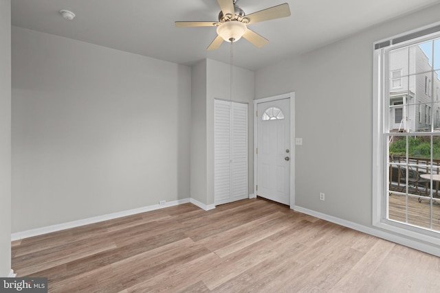 1307 Morling Ave, Baltimore, MD 21211 - entryway featuring light wood-style floors, baseboards, and ceiling fan
