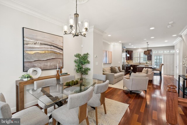 44521/2 Macarthur Blvd NW, Washington, DC 20007 - dining space with ornamental molding, a chandelier, recessed lighting, and dark wood-style floors