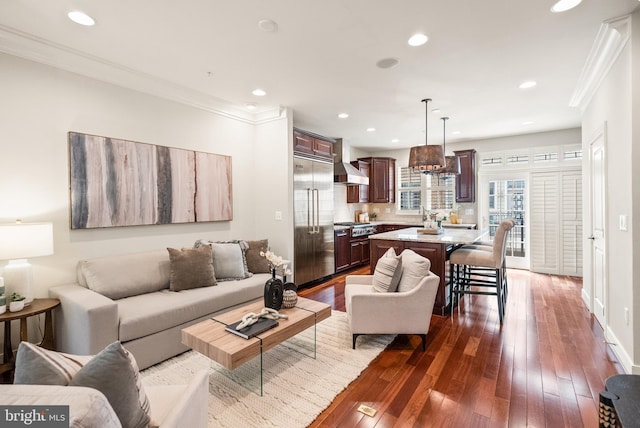 44521/2 Macarthur Blvd NW, Washington, DC 20007 - living area with crown molding, dark wood-type flooring, recessed lighting, and baseboards
