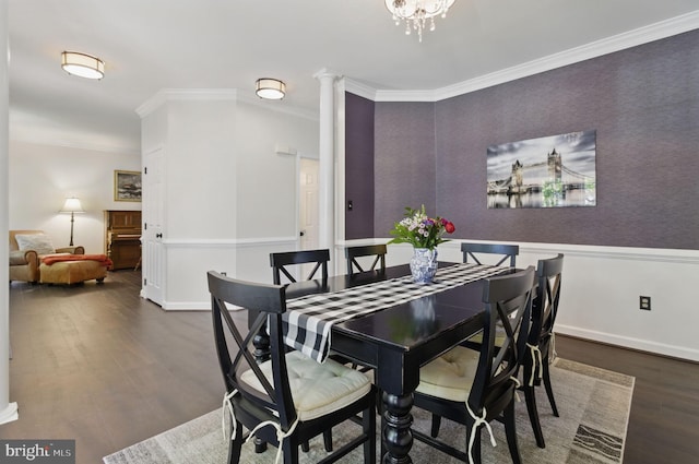 43253 Katie Leigh Ct, Ashburn, VA 20147 - dining area featuring wood finished floors, crown molding, decorative columns, and baseboards
