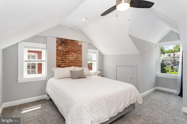 442 Poplar St, Lancaster, PA 17603 - bedroom with lofted ceiling, baseboards, carpet, and a ceiling fan