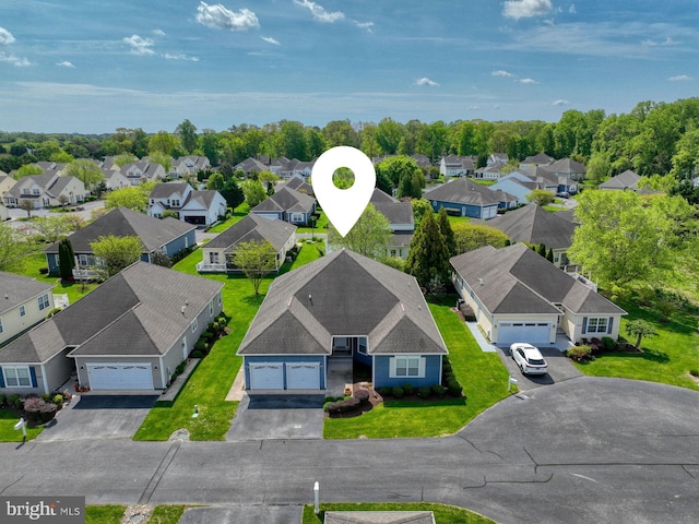 bird's eye view with a residential view