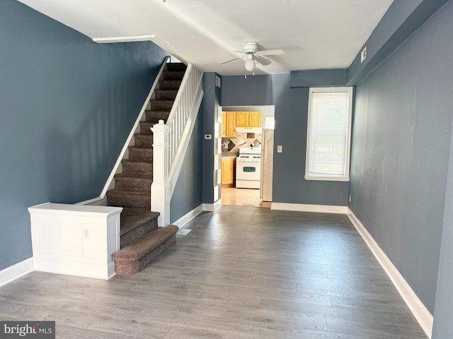 2302 E Albert St, Philadelphia, PA 19125 - interior space with stairway, baseboards, a ceiling fan, and wood finished floors