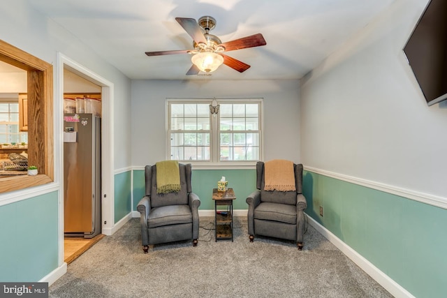 33 Miracle Dr, Williamstown, NJ 08094 - living area with ceiling fan, healthy amount of natural light, carpet floors, and baseboards