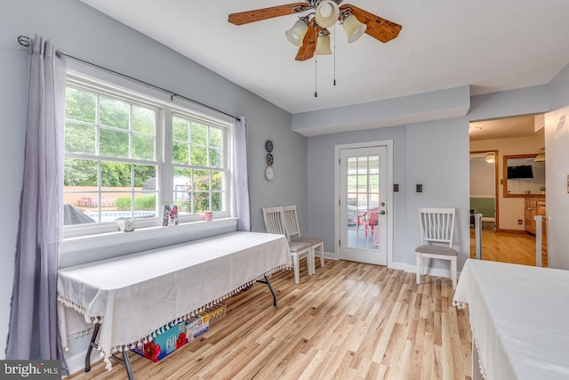 33 Miracle Dr, Williamstown, NJ 08094 - bedroom with light wood-style flooring, baseboards, access to exterior, and ceiling fan