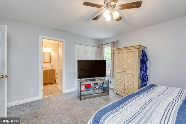 33 Miracle Dr, Williamstown, NJ 08094 - carpeted bedroom featuring baseboards, ensuite bathroom, and ceiling fan
