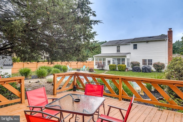 33 Miracle Dr, Williamstown, NJ 08094 - wooden terrace featuring outdoor dining area and a fenced backyard
