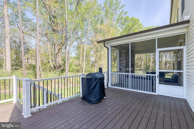 7679 Cross Creek Dr, Columbia, MD 21044 - wooden deck with a sunroom and grilling area