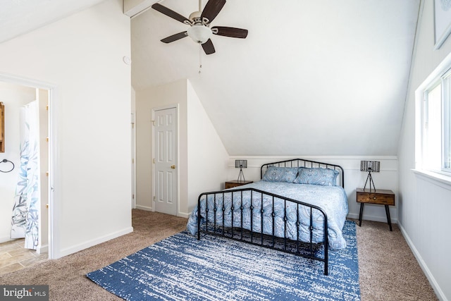 1125 Nancy Jack Rd, Gerrardstown, WV 25420 - bedroom featuring vaulted ceiling, carpet, ceiling fan, and baseboards