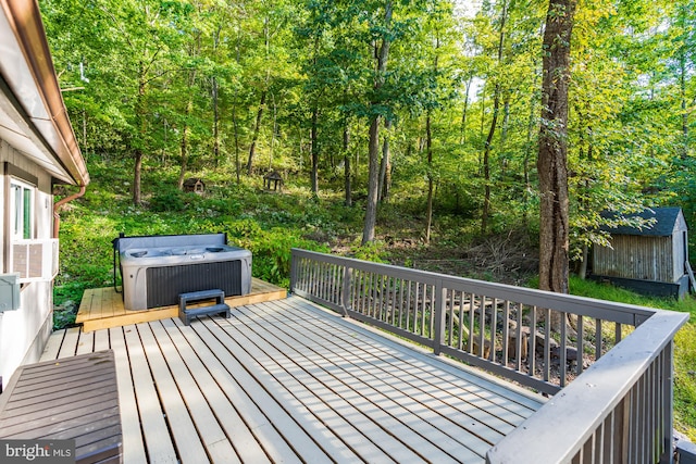 1125 Nancy Jack Rd, Gerrardstown, WV 25420 - wooden terrace featuring an outdoor structure and a hot tub