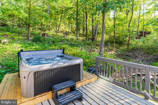 1125 Nancy Jack Rd, Gerrardstown, WV 25420 - wooden terrace with a hot tub and a forest view
