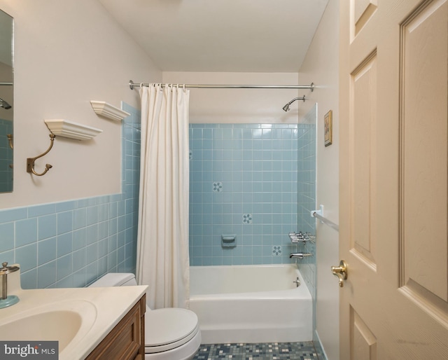 1149 Ollerton Rd, West Deptford, NJ 08066 - full bathroom with toilet, vanity, tile walls, shower / bath combination with curtain, and tile patterned floors