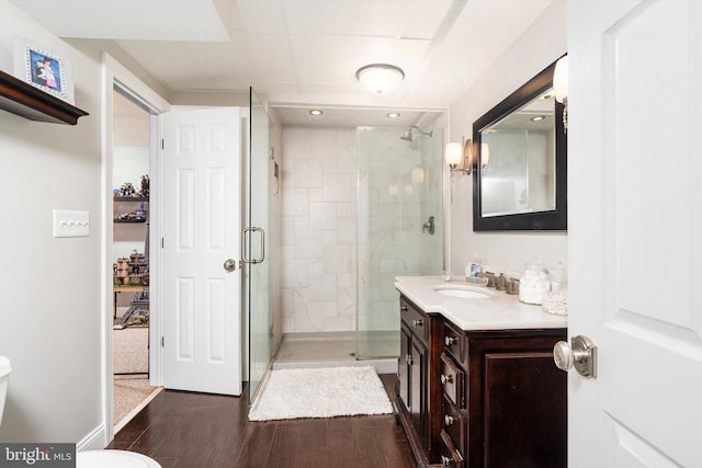 21 Jimarie Ct, Hamilton, NJ 08620 - bathroom featuring a stall shower, wood finished floors, vanity, toilet, and baseboards