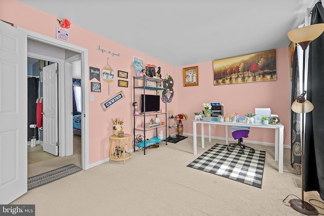 office area featuring baseboards and carpet