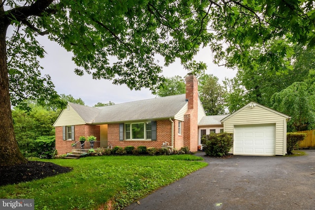 12904 Two Farm Dr, Silver Spring, MD 20904 - ranch-style home featuring brick siding, driveway, an attached garage, a chimney, and roof with shingles