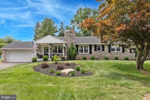 607 Jays Ln, Pottstown, PA 19464 - single story home with stone siding, a chimney, and covered porch