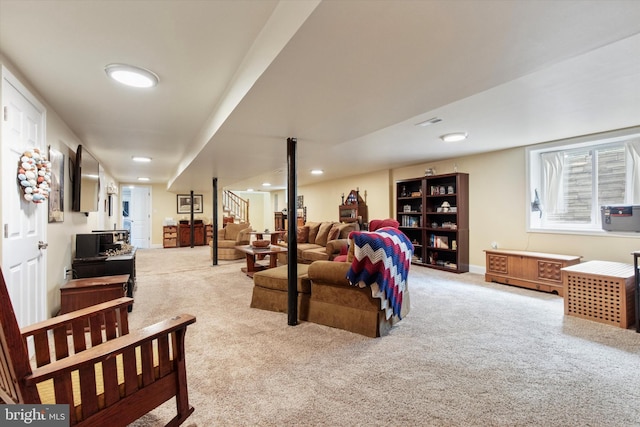 607 Jays Ln, Pottstown, PA 19464 - carpeted living area featuring recessed lighting and stairway