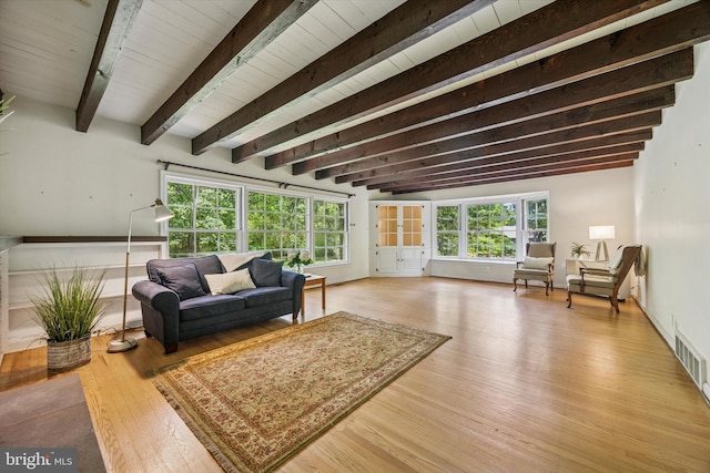 343 Michigan Ave, Swarthmore, PA 19081 - living area featuring wood finished floors and beamed ceiling