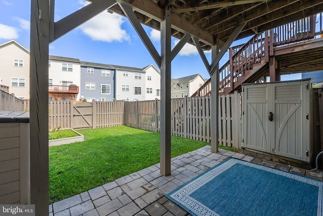 105 Poinsettia Way, Stephenson, VA 22656 - view of patio / terrace featuring a residential view, a storage shed, and an outdoor structure