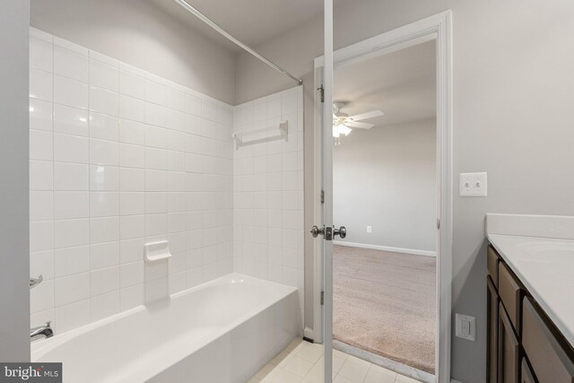 105 Poinsettia Way, Stephenson, VA 22656 - full bathroom with a ceiling fan, washtub / shower combination, vanity, tile patterned flooring, and baseboards