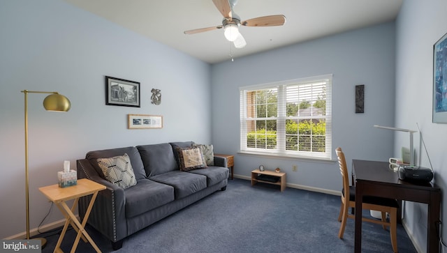 2141 Hidden Meadow Dr, Colmar, PA 18915 - carpeted living room featuring ceiling fan and baseboards