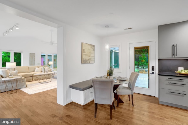 5018 36th St N, Arlington, VA 22207 - dining room featuring light wood-type flooring, track lighting, and vaulted ceiling